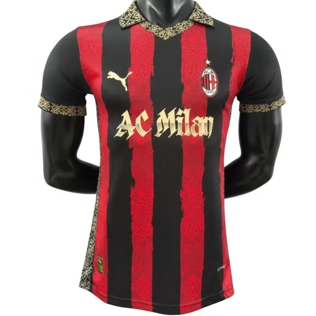 Camisa AC Milan 25/26 - Torcedor Puma Masculina - Vermelha/Dourada