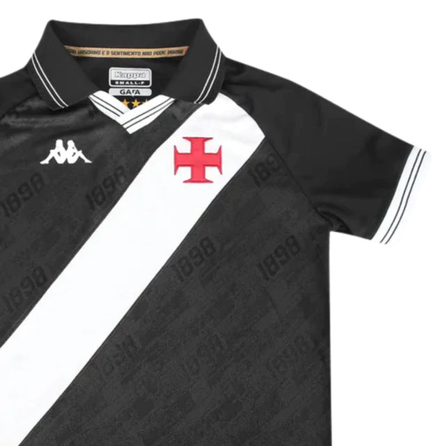 Camisa Vasco da Gama I 25/26 Torcedor Kappa Masculina - Preta com a faixa branca -