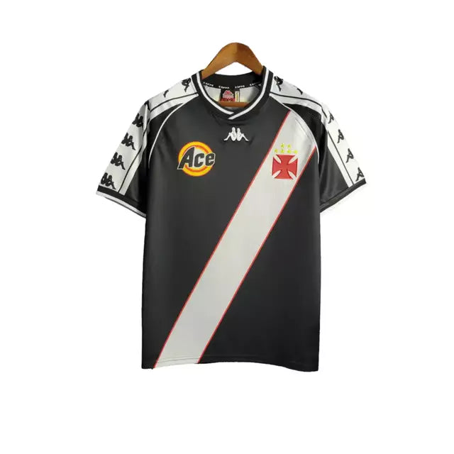 Camisa Vasco da Gama I Retrô 2000 - Kappa Torcedor Masculino - Preta com faixa branca e detalhes