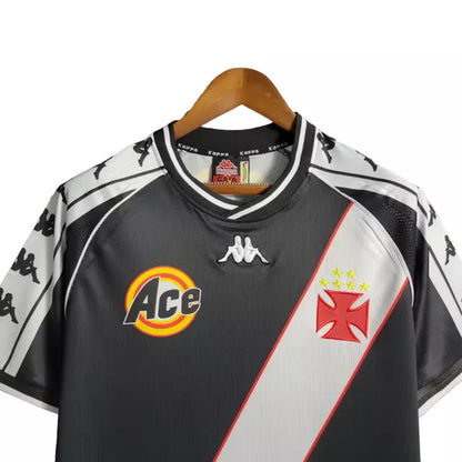 Camisa Vasco da Gama I Retrô 2000 - Kappa Torcedor Masculino - Preta com faixa branca e detalhes
